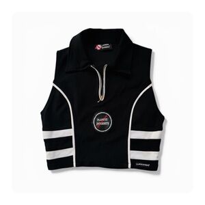 ★ Vintage Planète Interditè Front Zip Biker Cropped Top - Black ★